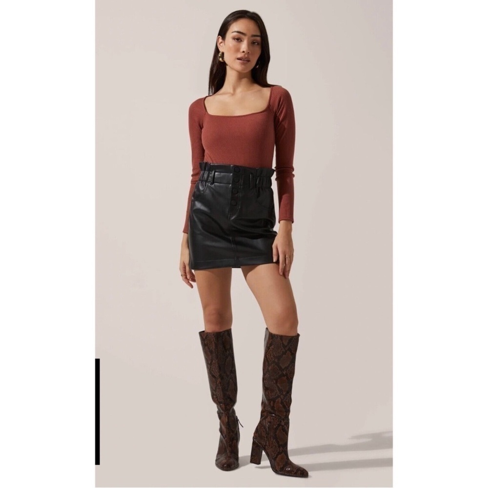 NWOT ASTR The Label square neck long sleeve bodysuit Marsala XL ribbed stretch